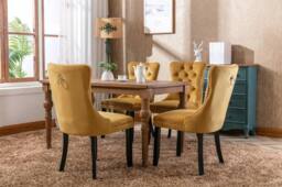Modern Home Touch Romsey Set of 2 Velvet Upholstered Dining Chairs with Oak Legs & Knocker Ring Back in Yellow - Size: 2 Pack - thumbnail 3