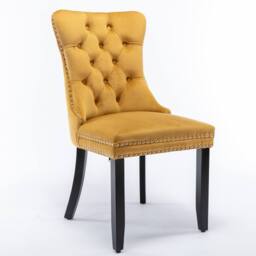 Modern Home Touch Romsey Set of 2 Velvet Upholstered Dining Chairs with Oak Legs & Knocker Ring Back in Yellow - Size: 2 Pack - thumbnail 7