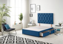 Somnior Premier Plush Velvet Sprung Memory Foam 4 Drawer Divan Bed Set with Upholstered Headboard in Navy - Size: Double - thumbnail 4