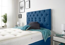 Somnior Premier Plush Velvet Sprung Memory Foam 4 Drawer Divan Bed Set with Upholstered Headboard in Navy - Size: Double - thumbnail 3
