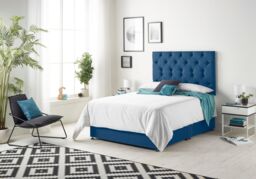 Somnior Premier Plush Velvet Sprung Memory Foam 4 Drawer Divan Bed Set with Upholstered Headboard in Navy - Size: Double - thumbnail 2
