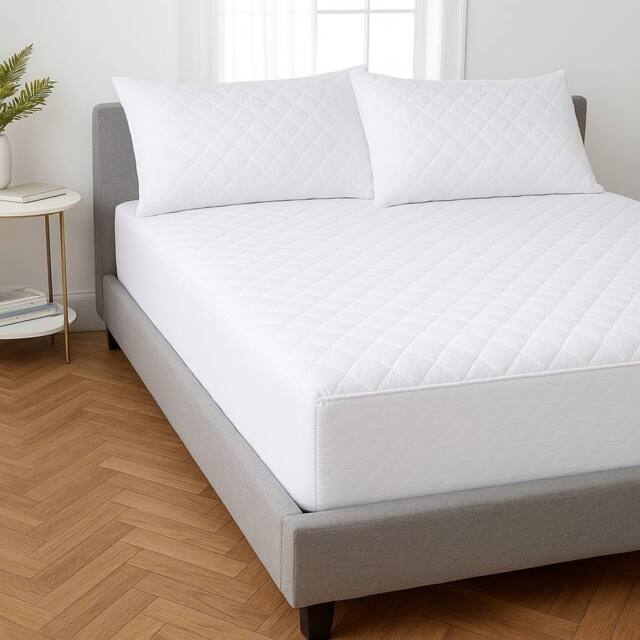 Rapport Home Cotton Percale Fitted Mattress & Pillow Protector (White) in White - Size: Double - image 1