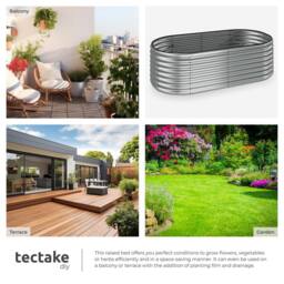 tectake Raised Bed Galvanized Steel 200 X 60 X 100 Cm in Silver - thumbnail 7