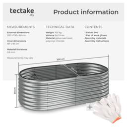 tectake Raised Bed Galvanized Steel 200 X 60 X 100 Cm in Silver - thumbnail 6