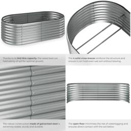 tectake Raised Bed Galvanized Steel 200 X 60 X 100 Cm in Silver - thumbnail 4