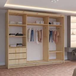 MN Furniture Pearl Contemporary 3 Door Wardrobe with Mirror Finish 250 cm x 217cm in Light Oak - thumbnail 4