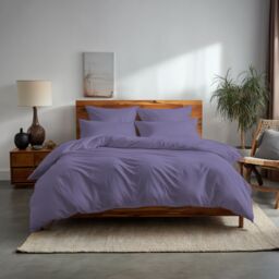 Snug City Plain Dyed Easy Care Polycotton Duvet Cover & Pillowcase/s Set Bed Linen in Lilac - Size: Super King - thumbnail 1