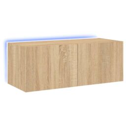 Berkfield Home TV Wall Cabinet with LED Lights Sonoma Oak 80x35x31 cm in Brown - Size: 80 x 35 x 31 cm - thumbnail 2