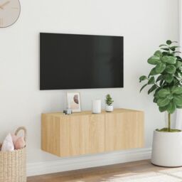 Berkfield Home TV Wall Cabinet with LED Lights Sonoma Oak 80x35x31 cm in Brown - Size: 80 x 35 x 31 cm - thumbnail 4
