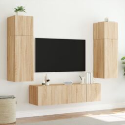 Berkfield Home TV Wall Cabinet with LED Lights Sonoma Oak 80x35x31 cm in Brown - Size: 80 x 35 x 31 cm - thumbnail 5