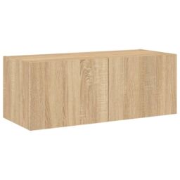 Berkfield Home TV Wall Cabinet with LED Lights Sonoma Oak 80x35x31 cm in Brown - Size: 80 x 35 x 31 cm - thumbnail 7