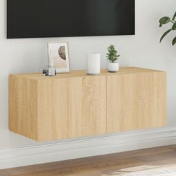 Berkfield Home TV Wall Cabinet with LED Lights Sonoma Oak 80x35x31 cm in Brown - Size: 80 x 35 x 31 cm - thumbnail 1