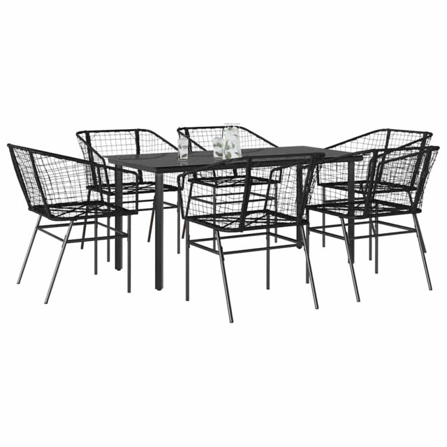 Berkfield Home 7 Piece Garden Dining Set Black Poly Rattan Glass - image 1