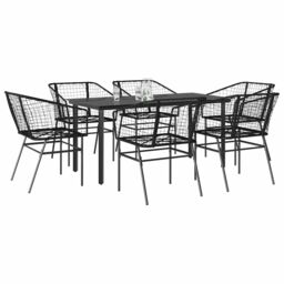 Berkfield Home 7 Piece Garden Dining Set Black Poly Rattan Glass - thumbnail 1