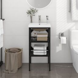 Berkfield Home Bathroom Washbasin Frame with Built-in Basin Black Iron