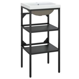 Berkfield Home Bathroom Washbasin Frame with Built-in Basin Black Iron - thumbnail 2