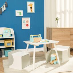 Teamson Kids by Wooden Biscay Table & 2 Chairs with Storage, Gray in Grey - thumbnail 3