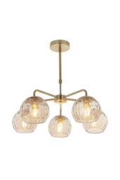 Netlighting Dimple Multi Arm Glass Pendant Light Satin Brass Plate Champagne Lustre Glass in Gold - thumbnail 1