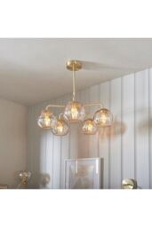 Netlighting Dimple Multi Arm Glass Pendant Light Satin Brass Plate Champagne Lustre Glass in Gold - thumbnail 2