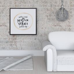"Warren Reed - Designer Positive Mind, Vibes, Life Framed Canvas in Black - Size: W30"" x H30""" - thumbnail 2