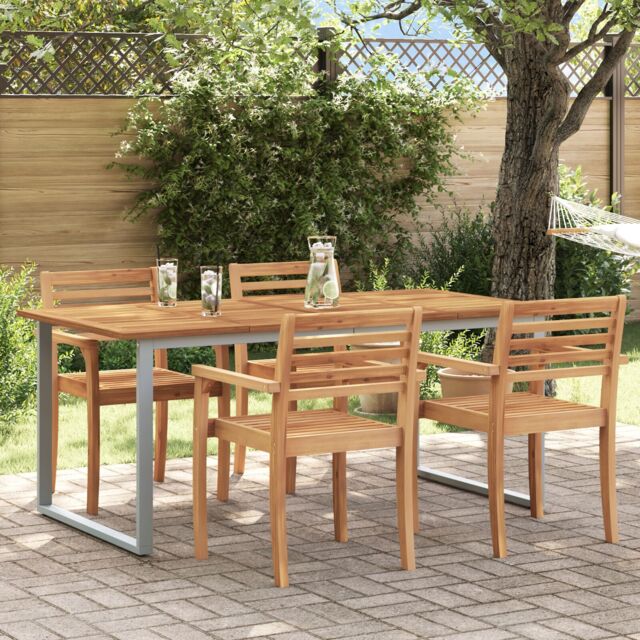 Berkfield Home Outdoor Dining Table Grey 180x90x75 cm Steel&Solid Wood Acacia - Size: 180 x 90 x 75 cm - image 1