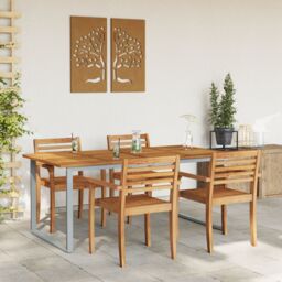 Berkfield Home Outdoor Dining Table Grey 180x90x75 cm Steel&Solid Wood Acacia - Size: 180 x 90 x 75 cm - thumbnail 4