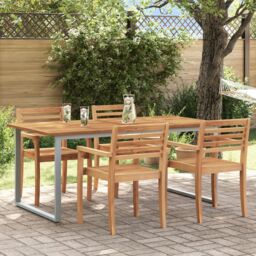 Berkfield Home Outdoor Dining Table Grey 180x90x75 cm Steel&Solid Wood Acacia - Size: 180 x 90 x 75 cm - thumbnail 1