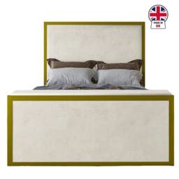 KDMD Adisham Upholstered Electric Media Gold & Cream White TV Bed Frame in Off-White - Size: Single - thumbnail 3