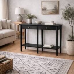 Wyld Haus Newbridge Black Ash Veneer Console Table 2 Drawers Bottom Shelf