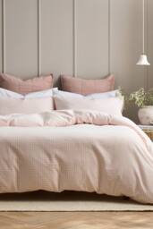 CHRISTY 'Gingham Yarn Dye' Textured Airy Yarn Dye Cotton Duvet Cover Set in Pink - Size: Double - thumbnail 4