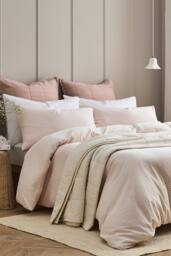 CHRISTY 'Gingham Yarn Dye' Textured Airy Yarn Dye Cotton Duvet Cover Set in Pink - Size: Double - thumbnail 1