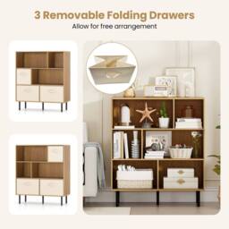 Gymax 3-Tier Bookcase Freestanding Storage Organizer 6-Cube Bookshelf in Light Khaki - thumbnail 4