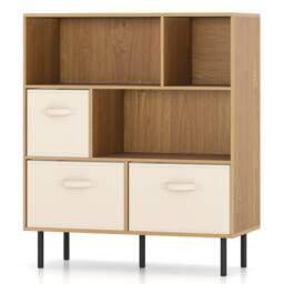 Gymax 3-Tier Bookcase Freestanding Storage Organizer 6-Cube Bookshelf in Light Khaki - thumbnail 3
