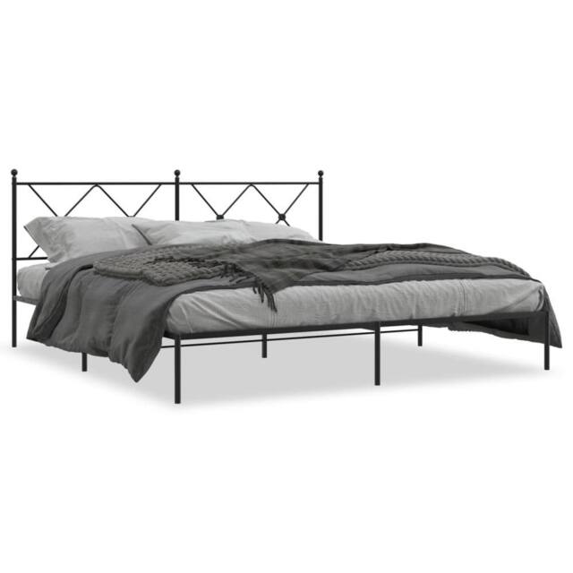 Berkfield Home Metal Bed Frame without Mattress with Headboard Black 183x213cm - Size: 183x213 cm - image 1