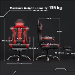 VOGREX Black & Red Massage Gaming Chair Lumbar Support Linkage Armrests - thumbnail 2