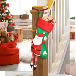 Dibor Set of 2 Red Santa Hanging Legs Christmas Gift Bag Christmas Stockings in Green - Size: 2 Pack - thumbnail 1