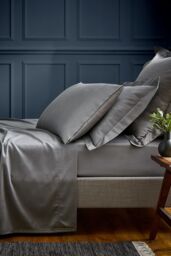 1951 'Luxury 600 Thread Count' Egyptian Cotton Flat Sheet in Grey - Size: Single Flat - thumbnail 2