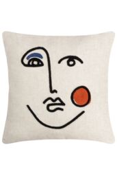 Furn Cleo Linear Crewel Embroidered Cushion in Light Brown - Size: 45 cm x 45 cm