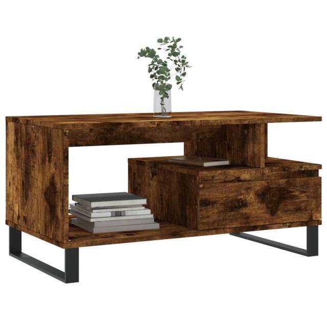 Berkfield Home Modern Coffee Table Smoked Oak 90x49x45 cm Engineered Wood in Brown - Size: 90 x 49 x 45 cm - image 1