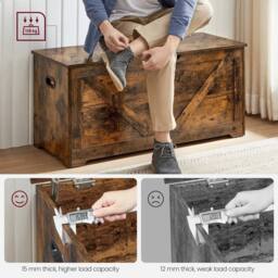 KORVIXA Storage Chest Storage Bench Toy Chest Box in Brown - Size: 100 cm - thumbnail 5