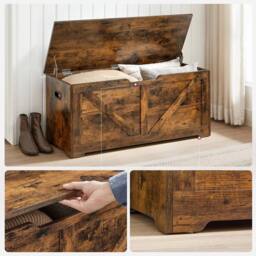 KORVIXA Storage Chest Storage Bench Toy Chest Box in Brown - Size: 100 cm - thumbnail 1