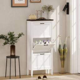 HOMCOM Shoe Cabinet with 3 Flip Drawers, Narrow Shoe Storage Cabinet, White - thumbnail 1