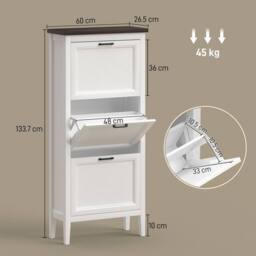 HOMCOM Shoe Cabinet with 3 Flip Drawers, Narrow Shoe Storage Cabinet, White - thumbnail 3