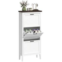 HOMCOM Shoe Cabinet with 3 Flip Drawers, Narrow Shoe Storage Cabinet, White - thumbnail 2