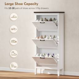 HOMCOM Shoe Cabinet with 3 Flip Drawers, Narrow Shoe Storage Cabinet, White - thumbnail 5