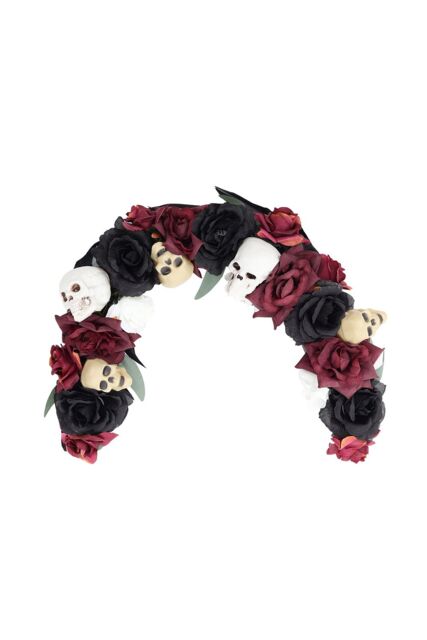 Living and Home Scary Prelit Skull Halloween Arch Wreath Home Decoration in Black - image 1