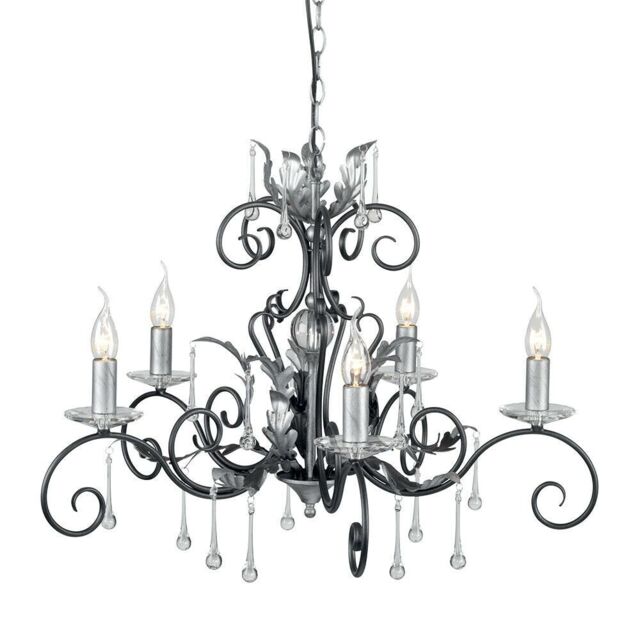 Loops 5 Bulb Handmade Chandelier Hanging LIght Cut Glass Black Silver LED E14 60W