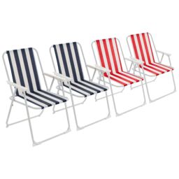 Harbour Housewares Folding Metal Beach Chairs Blue/Red Stripe Pack of 4