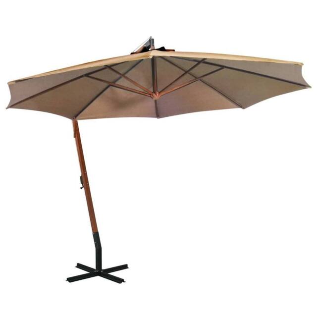 Berkfield Home Hanging Parasol with Pole Taupe 3.5x2.9 m Solid Fir Wood in Beige - image 1