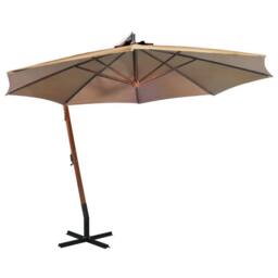 Berkfield Home Hanging Parasol with Pole Taupe 3.5x2.9 m Solid Fir Wood in Beige - thumbnail 1